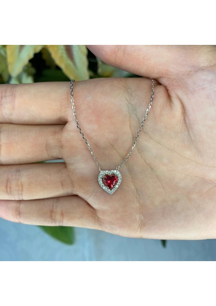 925 Ayar Gümüş Tektaş Yakut Kalp Kolye fiyatları