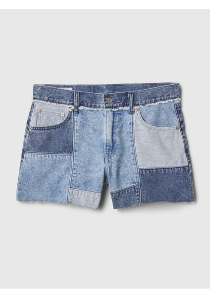 Kadın Mavi 4" Low Rise Stride Patchwork Denim Şort