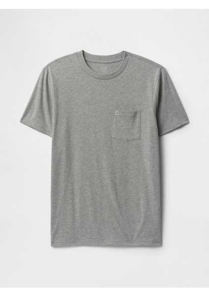 Erkek Gri Organik Pamuk Cepli T-Shirt