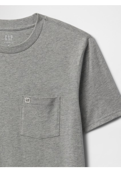 Erkek Gri Organik Pamuk Cepli T-Shirt