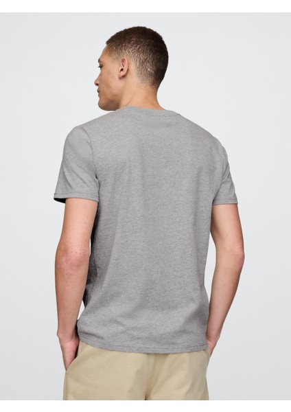 Erkek Gri Organik Pamuk Cepli T-Shirt