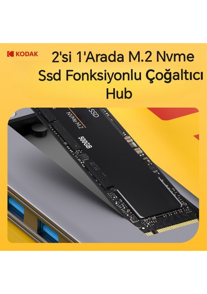 6'nın 1'i M.2 Nvme Ssd Fonksiyonlu Çoğaltıcı Hub 10Gbps Type-C Pd 100W Usb 3.1 Hdmi 60Hz 4K CE/FC/Rohs Lisanslı Orjinal Metal