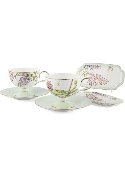 Happily 6 Parça 2'li Çay Fincan Set 220CC Sofra Mutfak Porselen Mini Lokumluklu