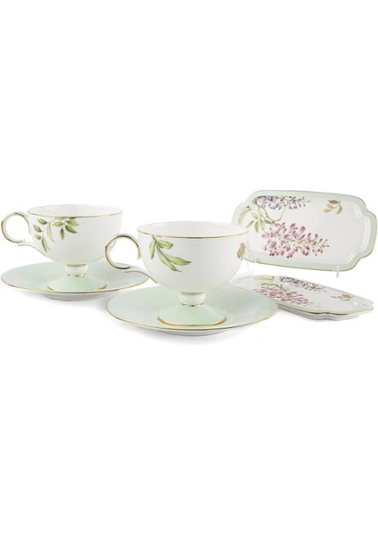 Happily 6 Parça 2'li Çay Fincan Set 220CC Sofra Mutfak Porselen Mini Lokumluklu fiyatları