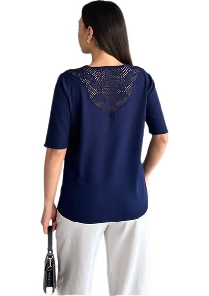 Kadın Yarım Kol V Yaka Yaka Sırt Detaylı Triko Tişöt 12837 BGL-ST04658 fiyatları