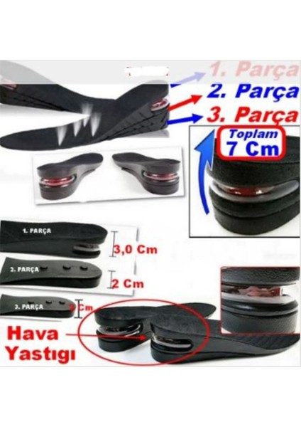 UltraNova Hava Yastıklı 7 cm Tam Boy Tabanlık, Poliüretan, Gizli Topuk Uzatıcı