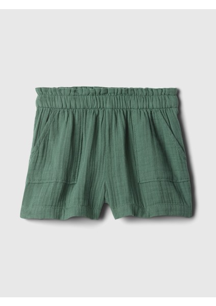 Kız Bebek Haki Crinkle Gauze Pull-On Şort