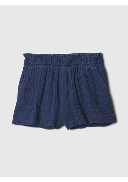 Kız Bebek Koyu Mavi Crinkle Gauze Pull-On Şort