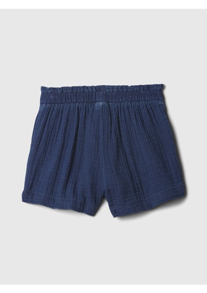 Kız Bebek Koyu Mavi Crinkle Gauze Pull-On Şort