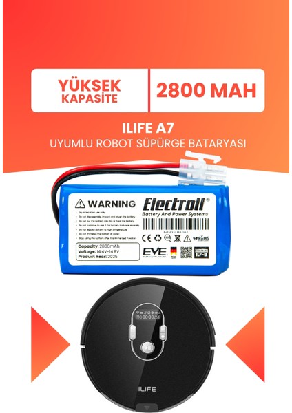 Ilıfe A7 Uyumlu Batarya (Yüksek Kapasite) 2800mah Pil Robot Süpürge Bataryası