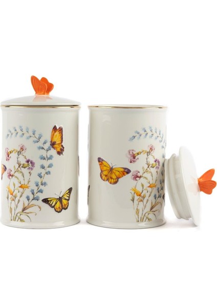 Mariposa 2'li Kavanoz Set 11X20CM Butik Porselen Mutfak Dekorasyon