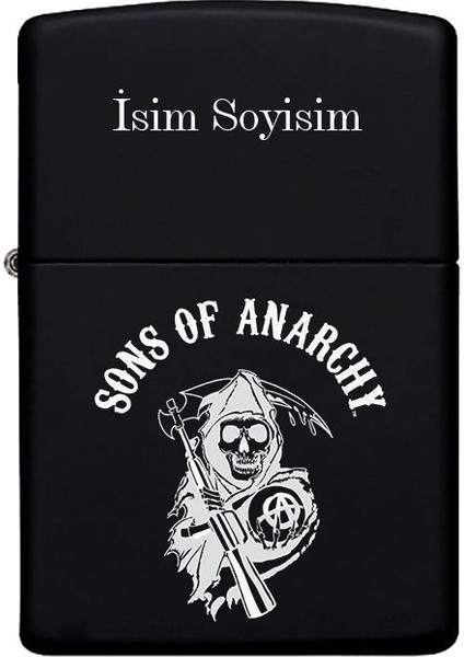 Sons Of Anarchy Desenli Kişiye Özel Isimli Benzinli Siyah Metal Çakmak