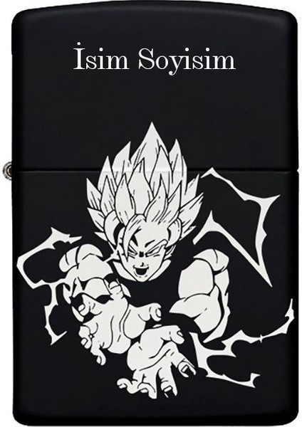 Dragon Ball Desenli Kişiye Özel Isimli Benzinli Siyah Metal Çakmak