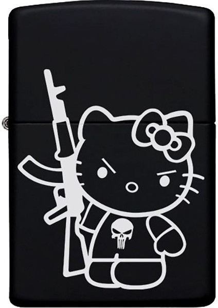 Kittycat Desenli Kişiye Özel Isimli Benzinli Siyah Metal Çakmak