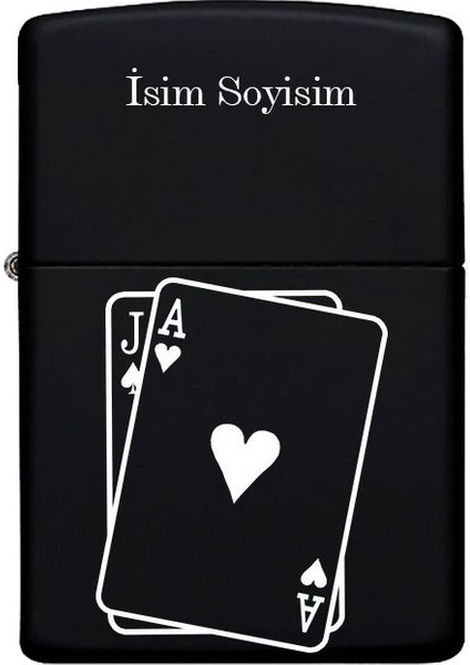 Kart Desenli Kişiye Özel Isimli Benzinli Siyah Metal Çakmak 2