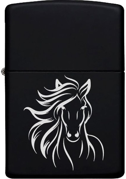 At Desenli Kişiye Özel Isimli Benzinli Siyah Metal Çakmak 30