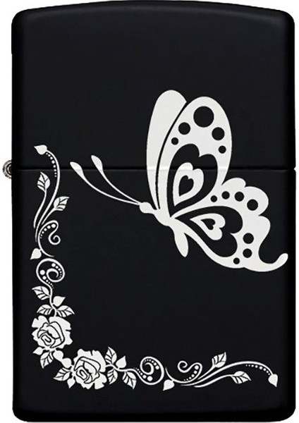 Kelebek Desenli Kişiye Özel Isimli Benzinli Siyah Metal Çakmak