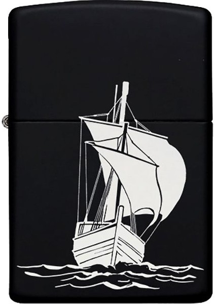 Gemi Desenli Kişiye Özel Isimli Benzinli Siyah Metal Çakmak