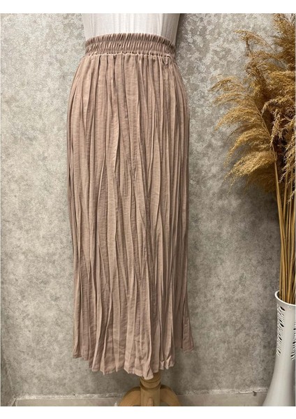 25Y3663 Etek Bel Lastikli Buruşuk Kumaş - Rumella - 25Y3663 - Bej - 36