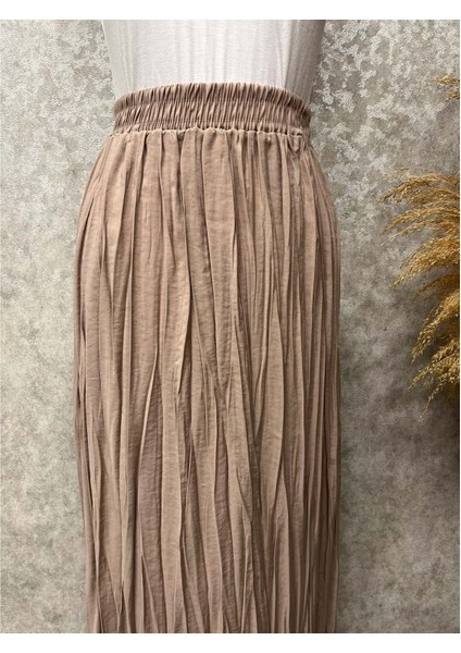25Y3663 Etek Bel Lastikli Buruşuk Kumaş - Rumella - 25Y3663 - Bej - 36