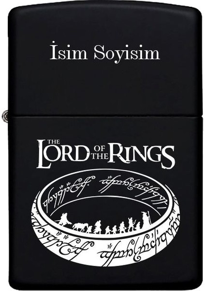 Lord Of The Rings Desenli Kişiye Özel Isimli Benzinli Siyah Metal Çakmak