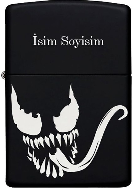 Venom Desenli Kişiye Özel Isimli Benzinli Siyah Metal Çakmak