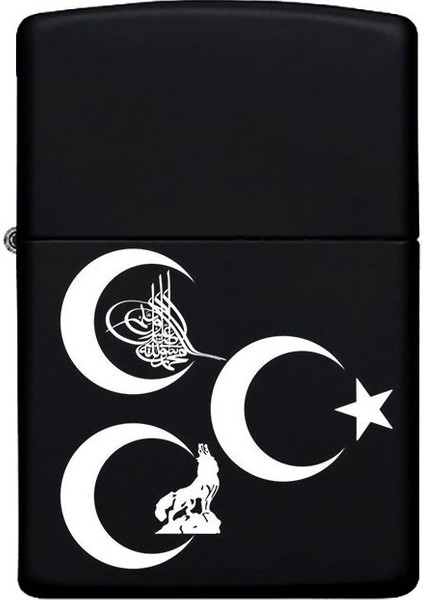 Tuğra Üç Hilal Kurt Desenli Kişiye Özel Isimli Benzinli Siyah Metal Çakmak fiyatları