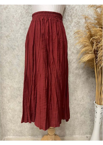 25Y3663 Etek Bel Lastikli Buruşuk Kumaş - Rumella - 25Y3663 - Bordo - 40