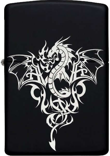 Ejderha Desenli Kişiye Özel Isimli Benzinli Siyah Metal Çakmak 2