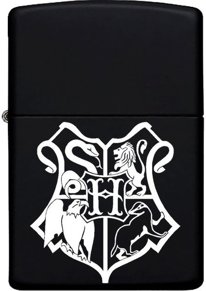 Hogwarts Desenli Kişiye Özel Isimli Benzinli Siyah Metal Çakmak