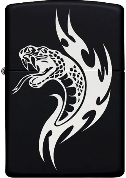 Yılan Desenli Kişiye Özel Isimli Benzinli Siyah Metal Çakmak