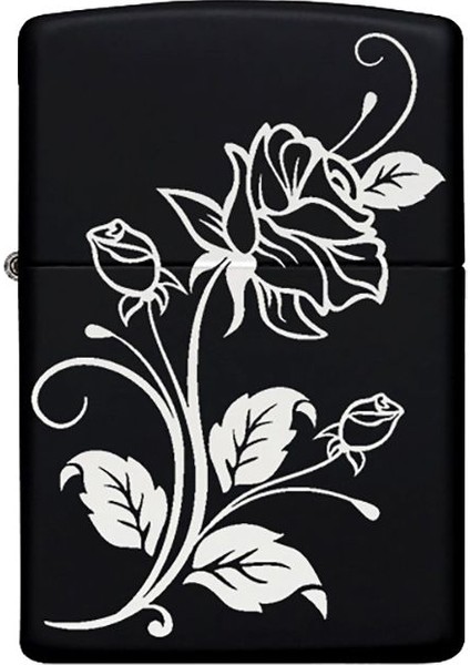 Çiçek Desenli Benzinli Siyah Metal Çakmak