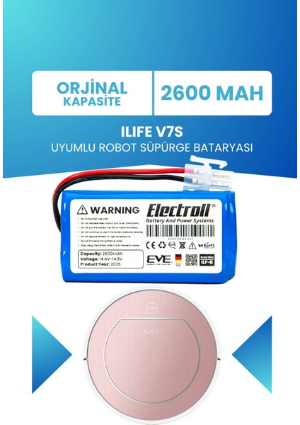 Ilıfe V7s Uyumlu Batarya (Standart Kapasite) 2600mah Pil Robot Süpürge Bataryası