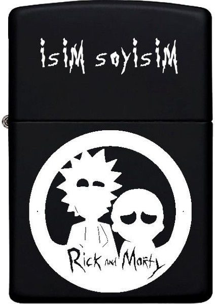 Rick And Morty Desenli Kişiye Özel Isimli Benzinli Siyah Metal Çakmak 20