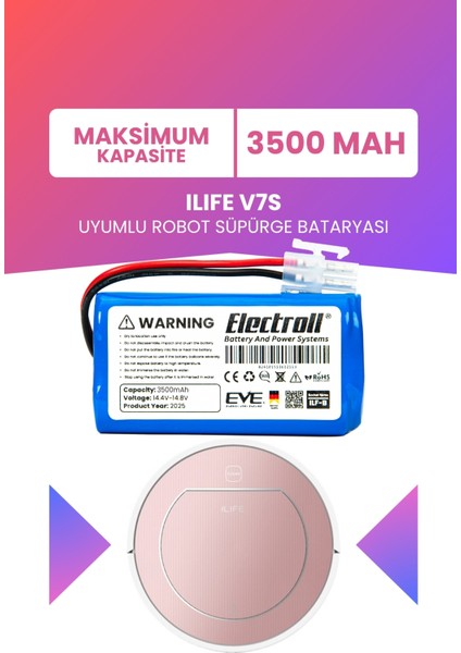 Ilıfe V7s Uyumlu Batarya (Maksimum Kapasite) 3500mah Pil Robot Süpürge Bataryası