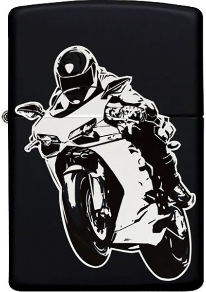 Motor Desenli Benzinli Siyah Metal Çakmak