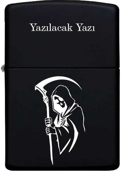 Reaper Desenli Kişiye Özel Isimli Benzinli Siyah Metal Çakmak 3