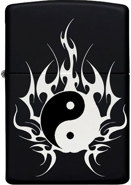 Ying Yang Desenli Kişiye Özel Isimli Benzinli Siyah Metal Çakmak