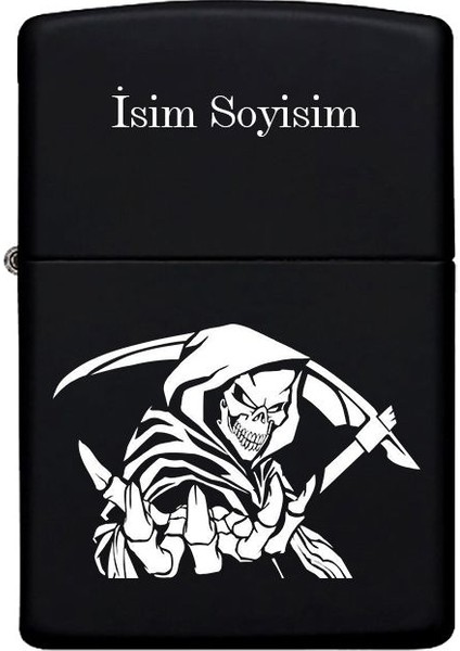 Reaper Desenli Kişiye Özel Isimli Benzinli Siyah Metal Çakmak