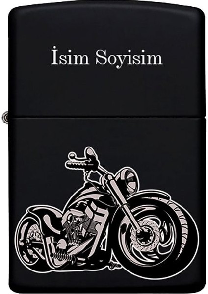 Motor Desenli Kişiye Özel Isimli Benzinli Siyah Metal Çakmak