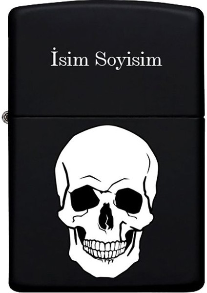 Kurukafa Desenli Kişiye Özel Isimli Benzinli Siyah Metal Çakmak 3