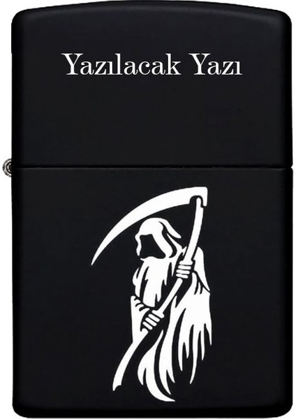 Reaper Desenli Kişiye Özel Isimli Benzinli Siyah Metal Çakmak 2