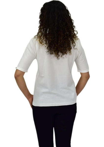 Kadın Yarım Kol V Yaka Yaka Sırt Detaylı Triko Tişöt 12835 BGL-ST04657 fırsatları