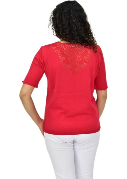 Kadın Yarım Kol V Yaka Yaka Sırt Detaylı Triko Tişöt 12835 BGL-ST04657 fırsatları