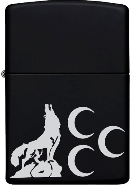 Üç Hilal Kurt Desenli Kişiye Özel Isimli Benzinli Siyah Metal Çakmak fiyatları