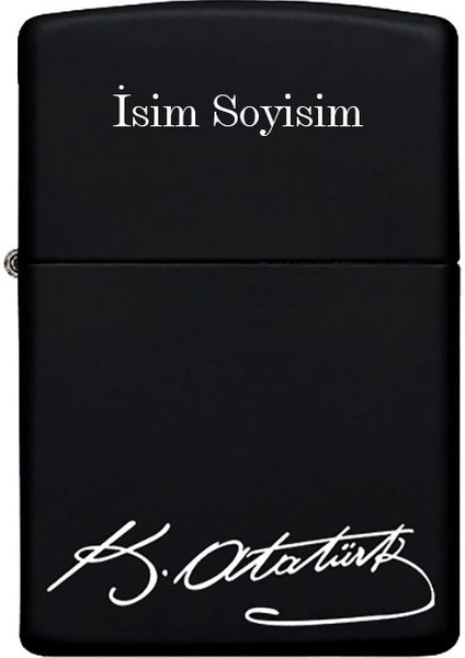 Atatürk Imzalı Kişiye Özel Isimli Benzinli Siyah Metal Çakmak 20