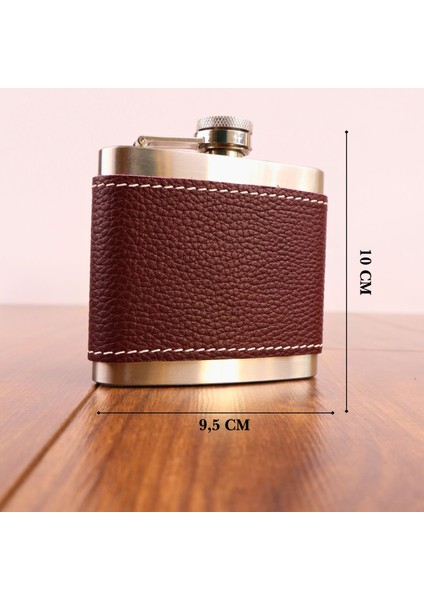 5 OZ-150 cc Hunili Kahve Brown Deri Kılıf Çelik Viski Içki Konyak Matarası