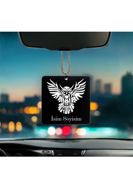 Baykuş Desenli Kişiye Özel Isimli Pleksi Dikiz Ayna Süsü