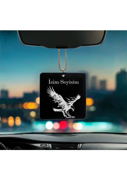 Kartal Desenli Kişiye Özel Isimli Pleksi Dikiz Ayna Süsü 2