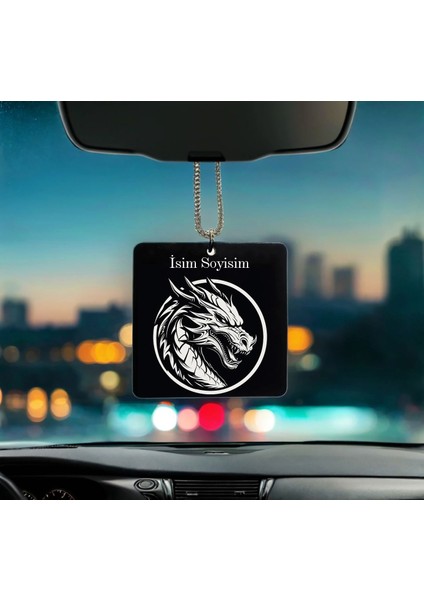 Ejderha Desenli Kişiye Özel Isimli Pleksi Dikiz Ayna Süsü 2